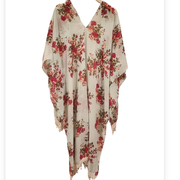Open sides wrap kimo style boho chic floral crochet coverup - Picture 3 of 7